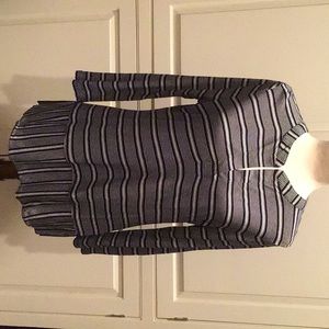 TALBOTS NAVY AND WHITE STRIPED HENLEY LONG TOP